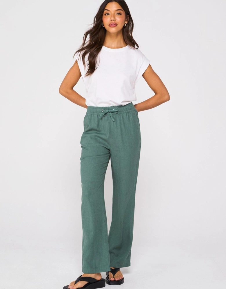 Linen Blend Trousers - Khaki