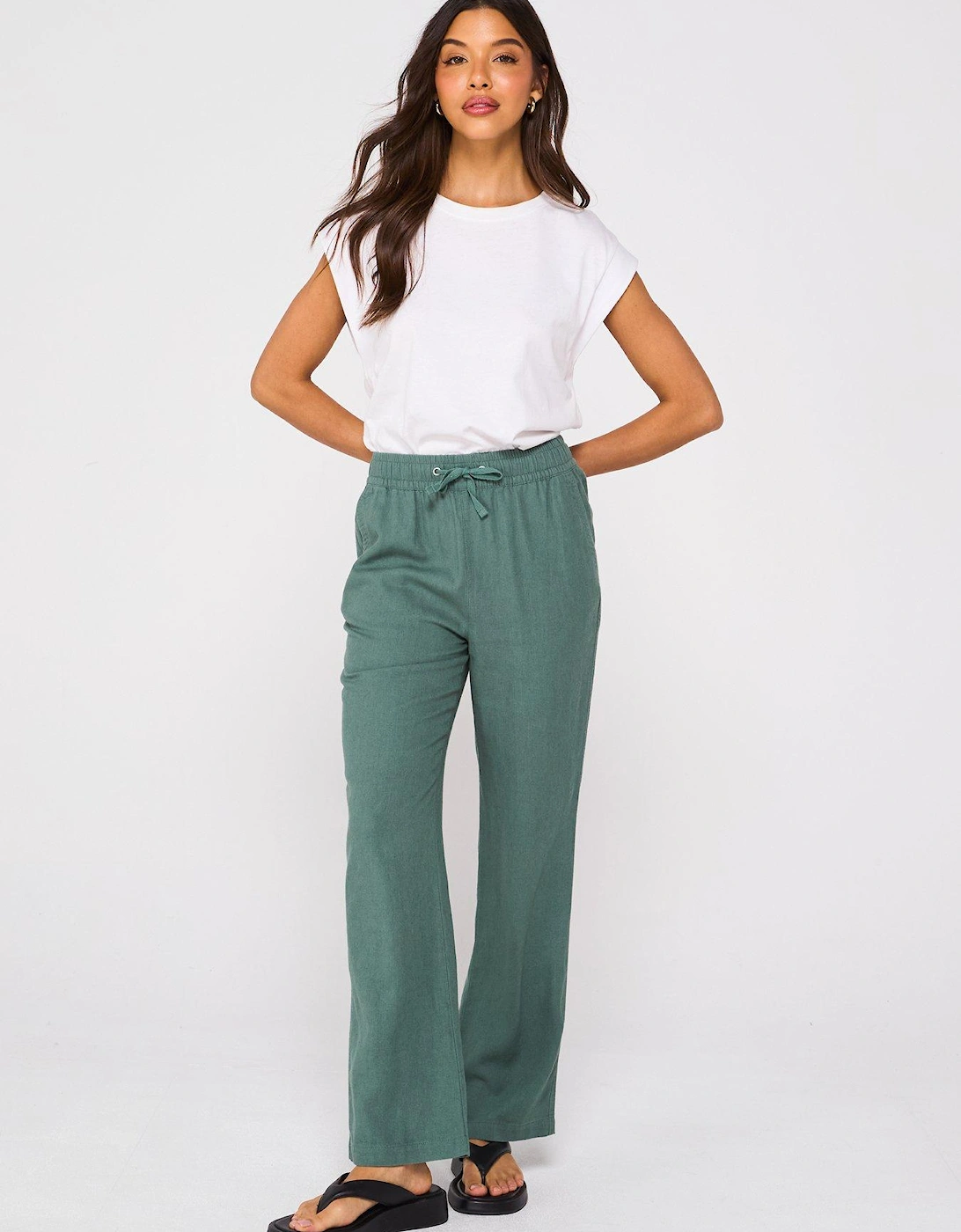 Linen Blend Trousers - Khaki