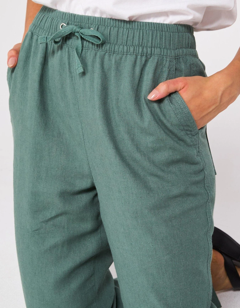 Linen Blend Trousers - Khaki