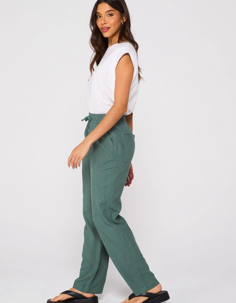 Linen Blend Trousers - Khaki