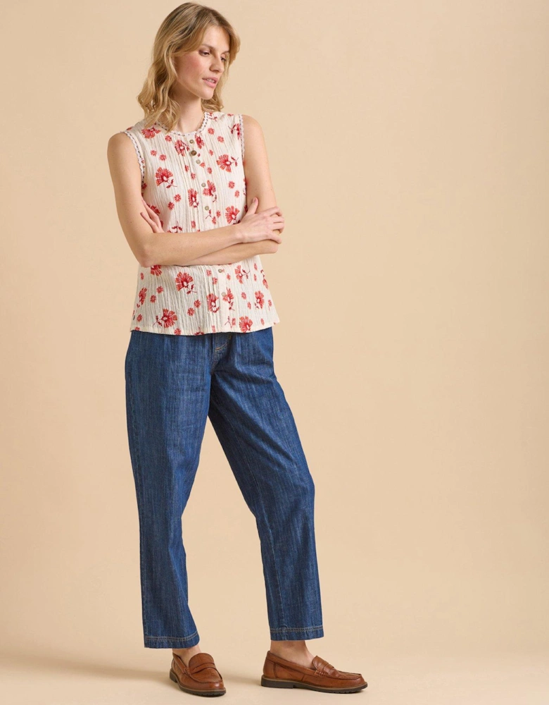 Fan Floral Sleeveless Blouse