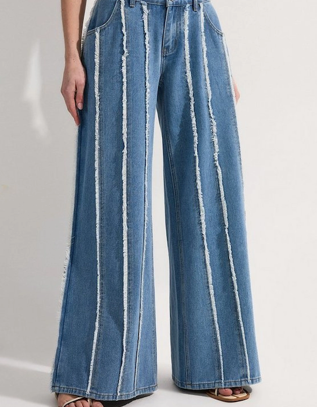 Petite Denim Tassel Detail Wide Leg Jeans