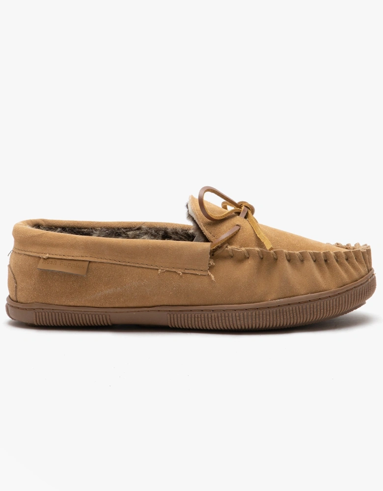 ACE Mens Suede Moccasin Slippers Tan