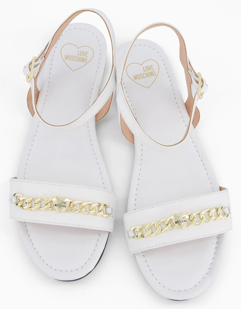 Leather Flat Sandal - White