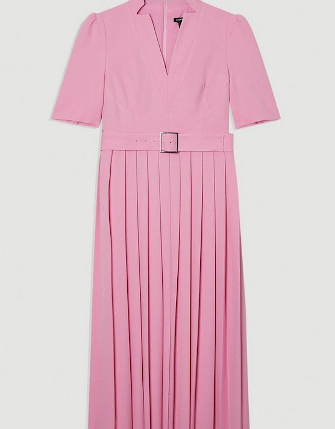 Tailored Structured Crepe Forever Pleat Belted Midi Dress