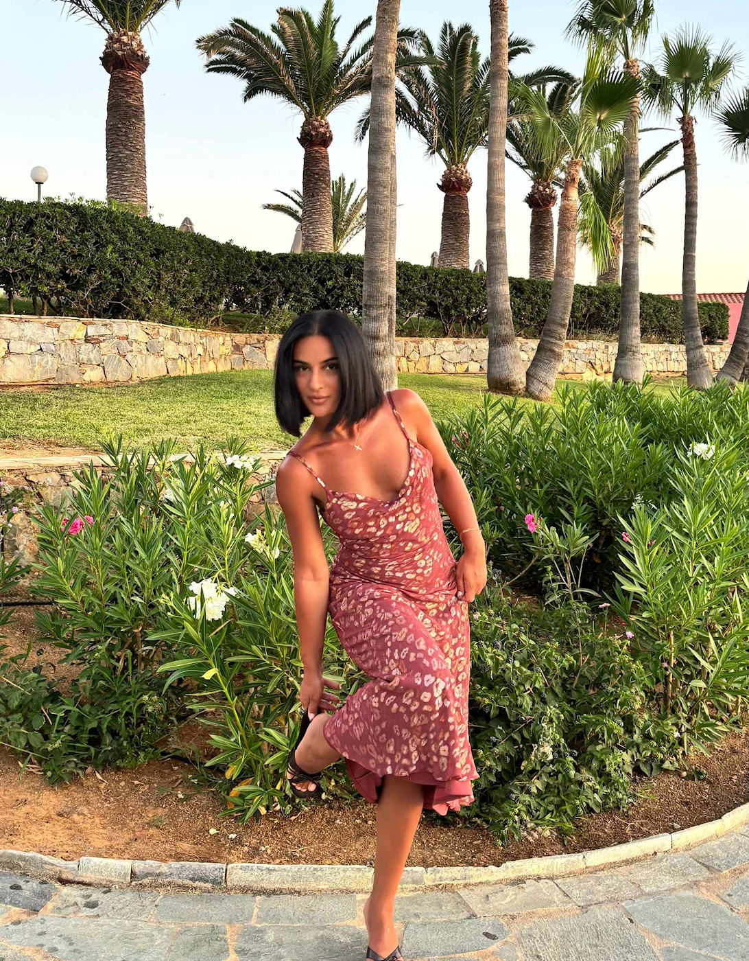 Brown Viscose Animal Jacquard Cowl Midi Dress