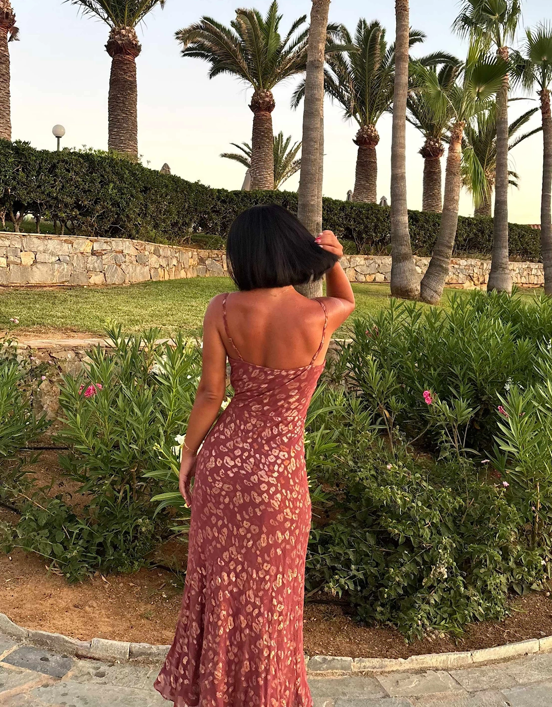 Brown Viscose Animal Jacquard Cowl Midi Dress