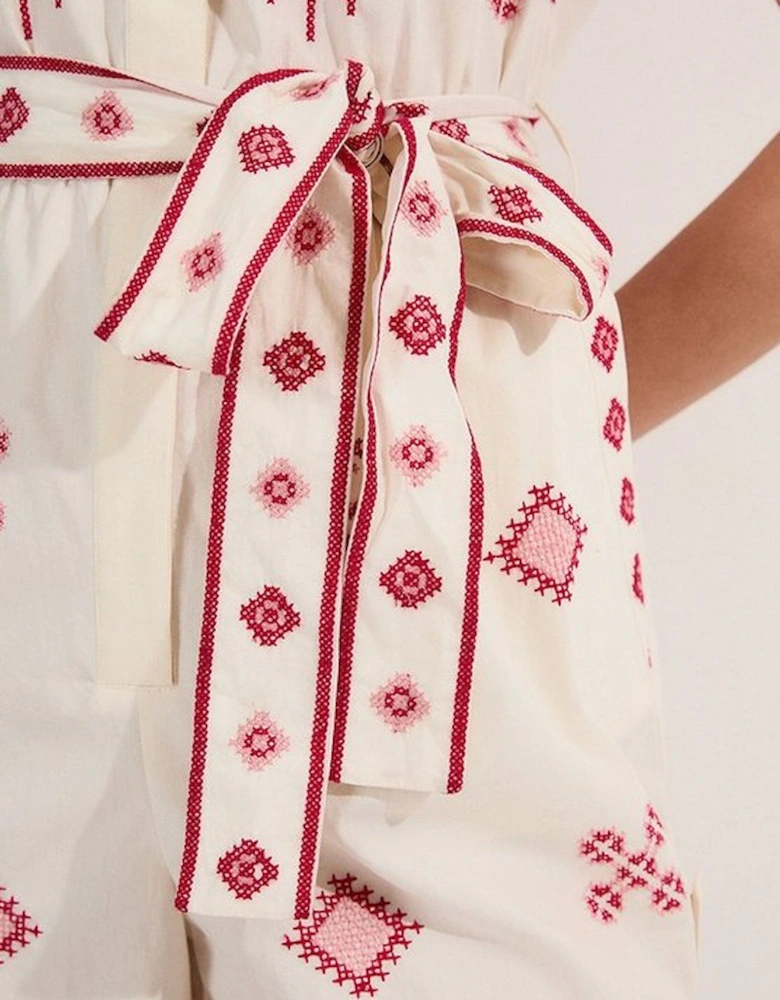 Petite Cotton Embroidered Woven Playsuit