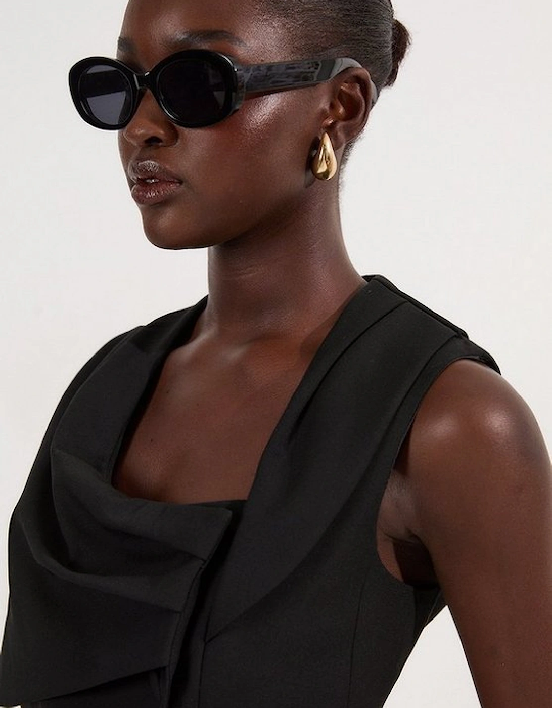 Tailored Drape Detail Sleeveless Jacket