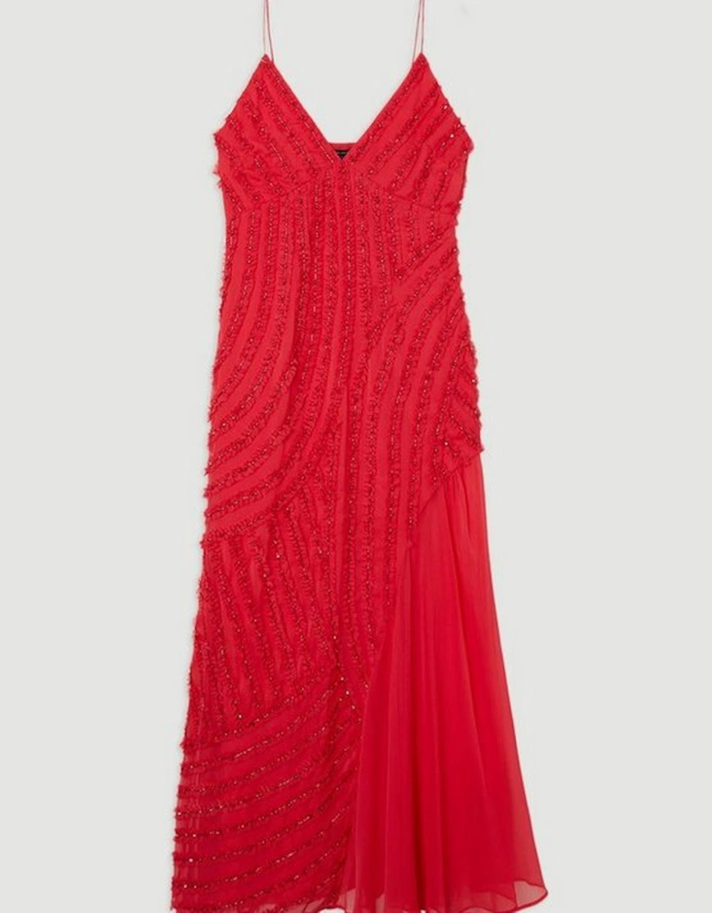 Embellished Ruffle Strappy Woven Maxi Dress