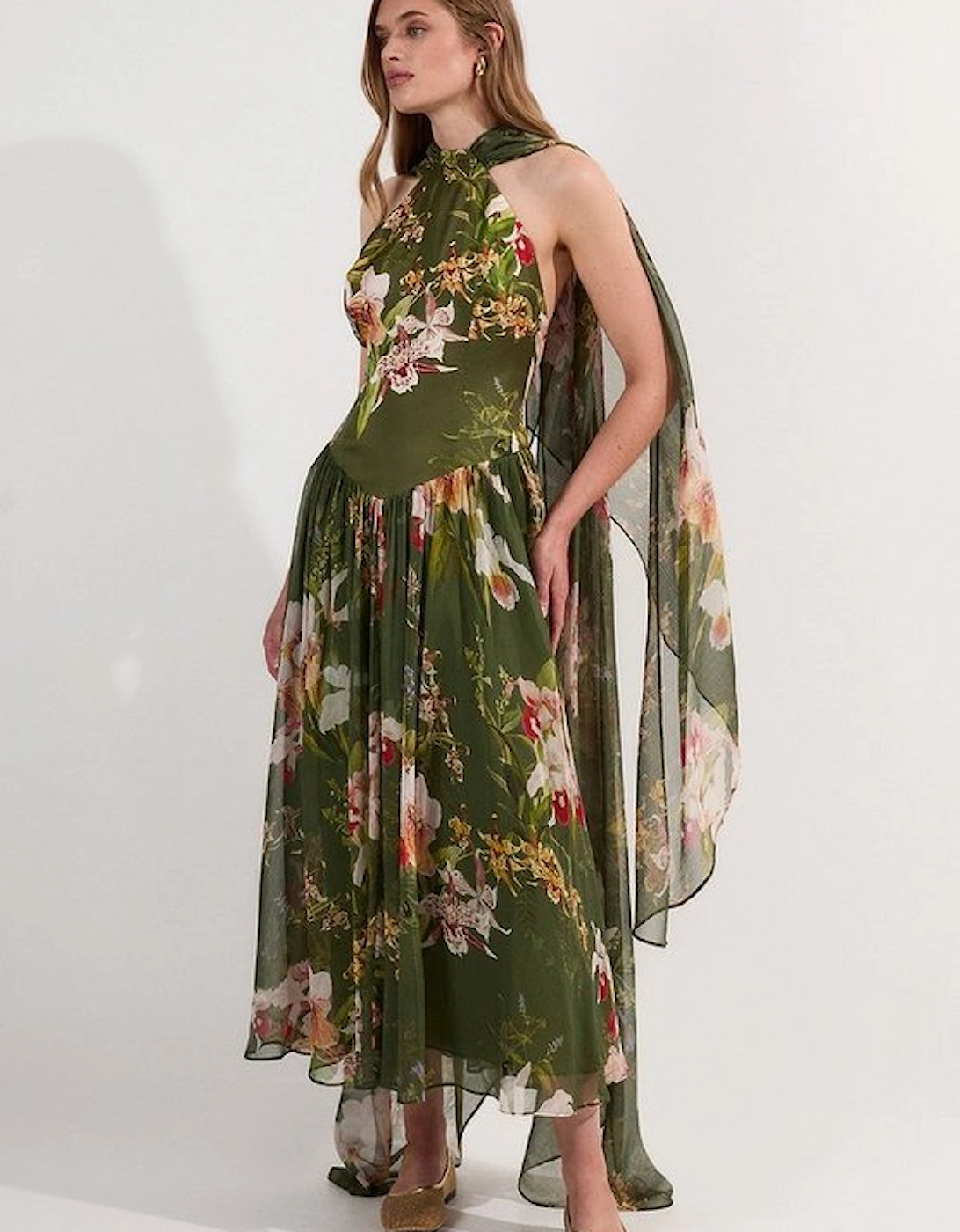 Tall Garden Floral Viscose Georgette Satin Mix Slip Maxi Dress