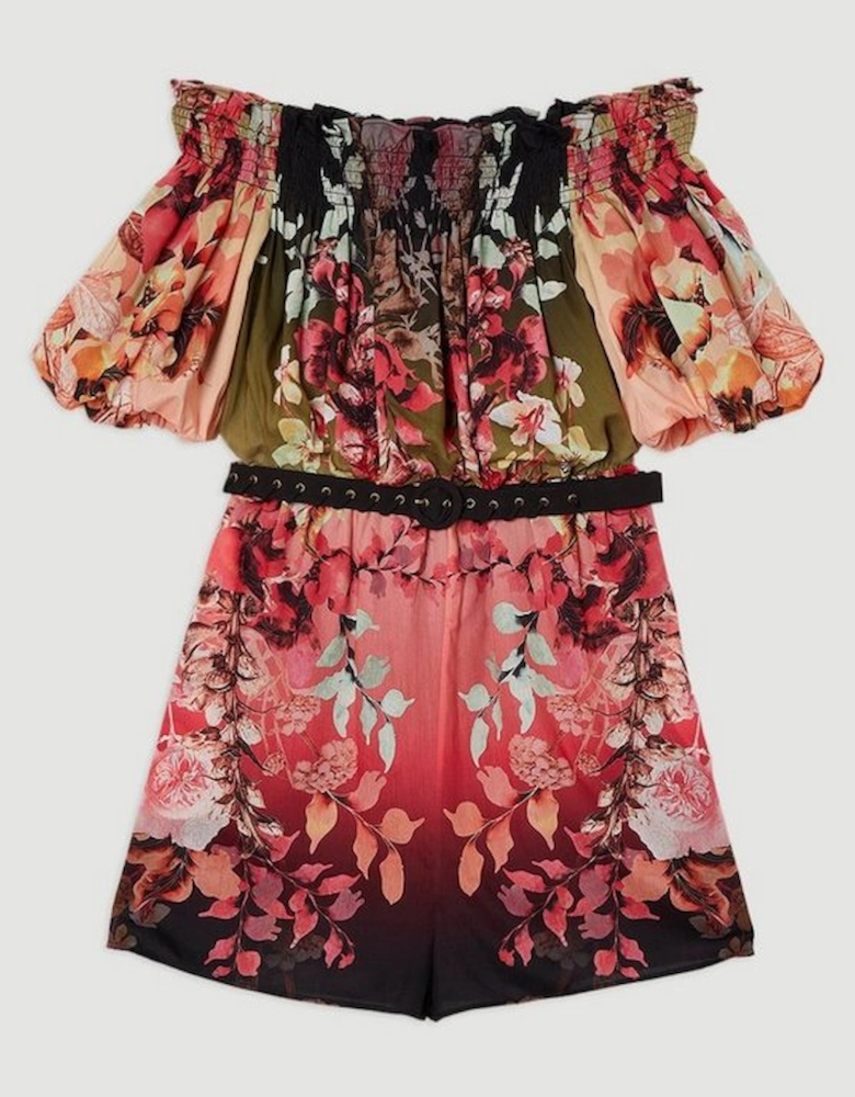 Voile Mirrored Floral Woven Bardot Playsuit
