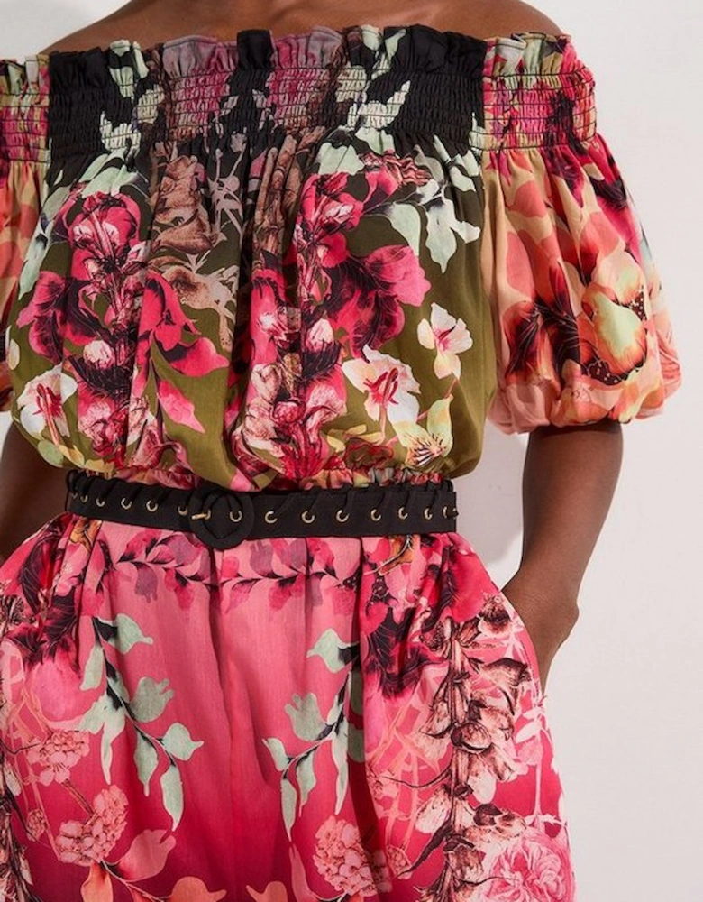 Voile Mirrored Floral Woven Bardot Playsuit