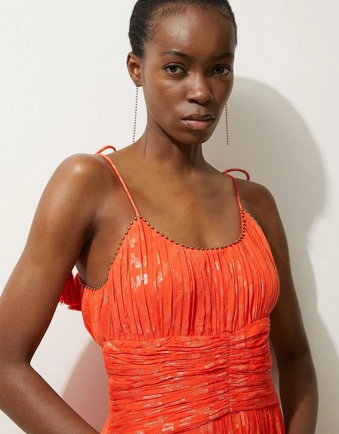 Viscose Metallic Thread Strappy Woven Sun Dress