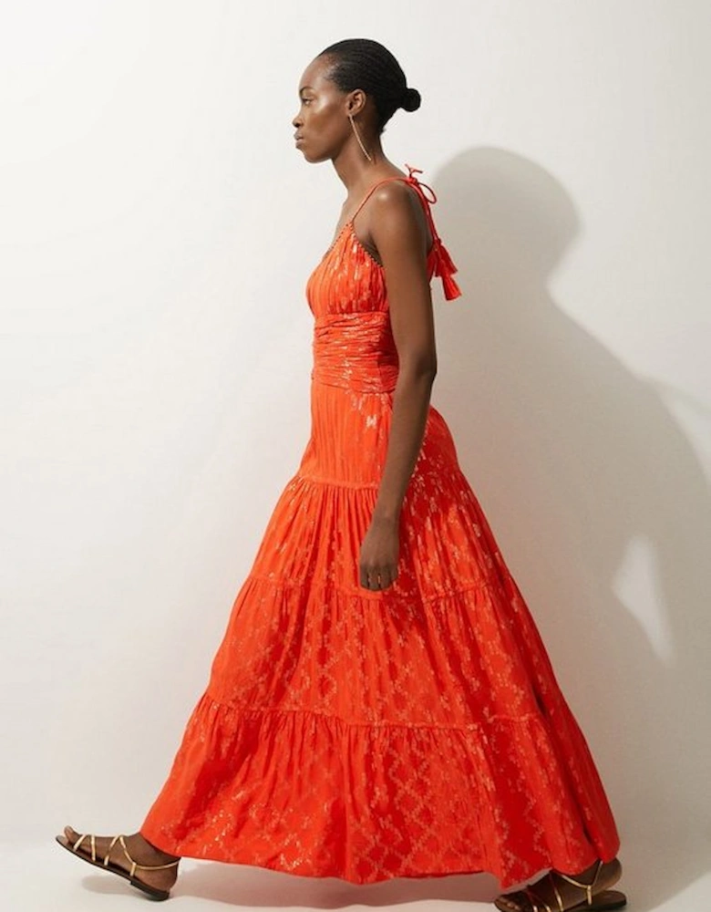 Viscose Metallic Thread Strappy Woven Sun Dress