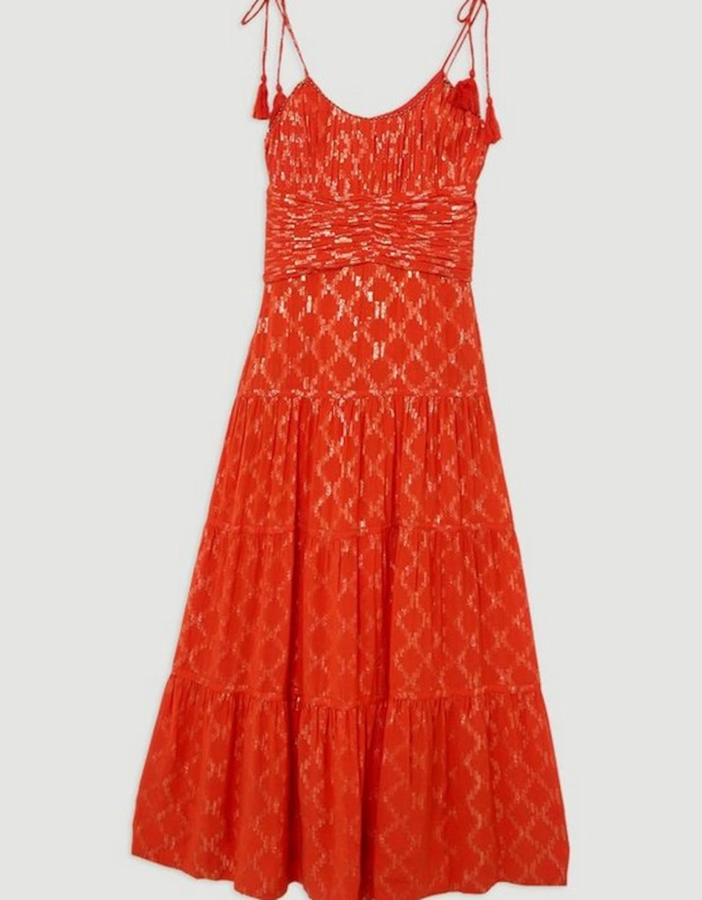 Viscose Metallic Thread Strappy Woven Sun Dress