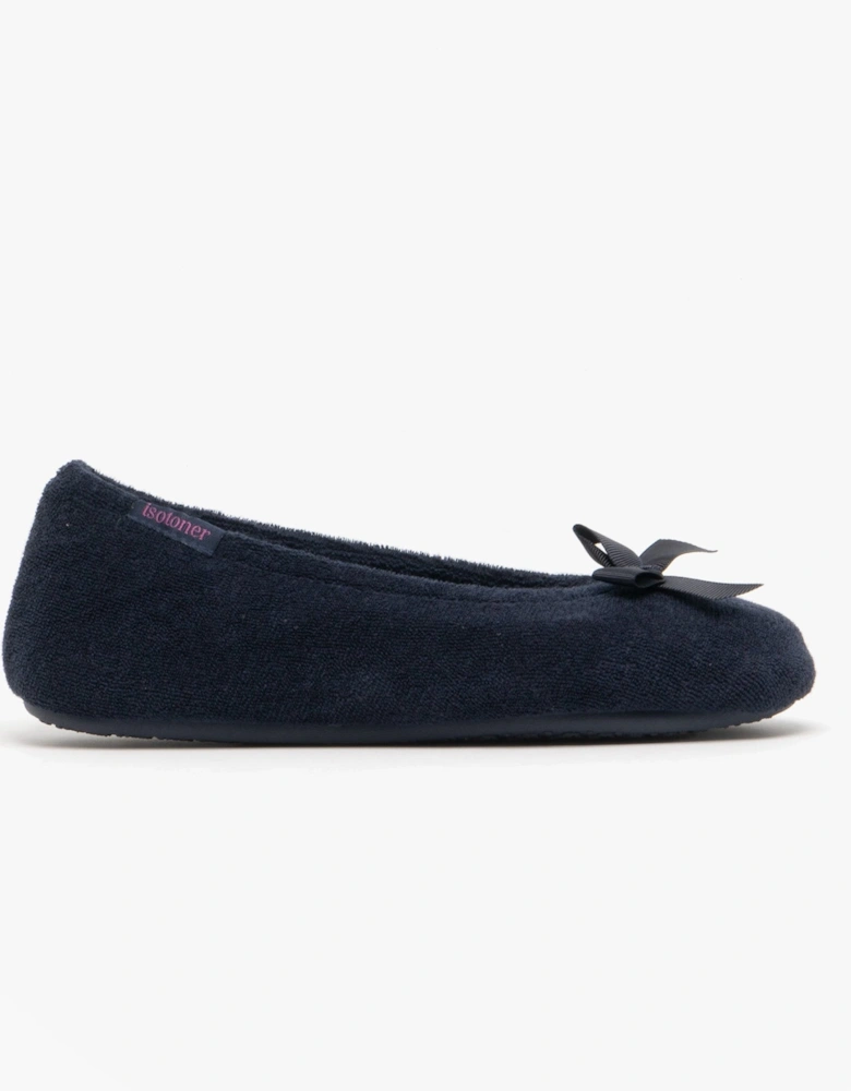 Isotoner STRETCH TERRY BOW Womens Ballet Slippers Navy