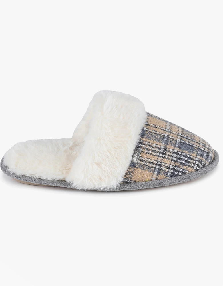 Isotoner BRUSHED CHECK Womens Mule Slippers Grey