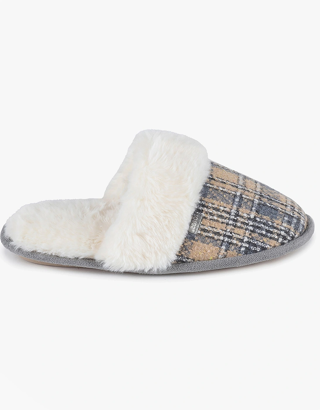 Isotoner BRUSHED CHECK Womens Mule Slippers Grey, 9 of 8