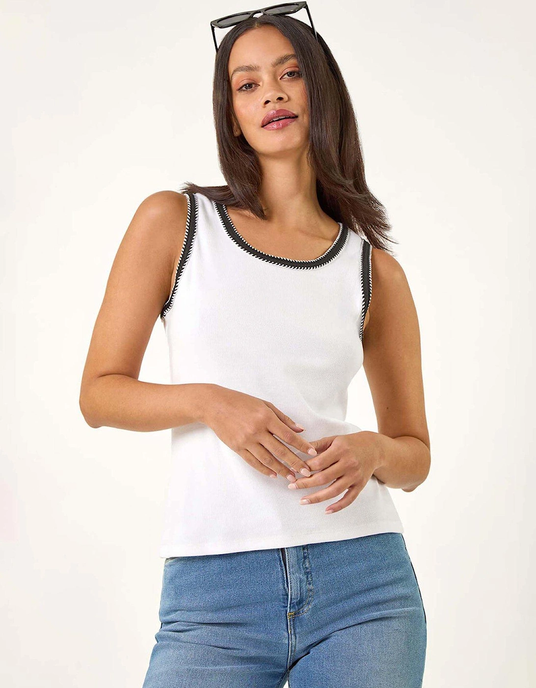 Dusk Contrast Stitch Vest Top - White, 2 of 1