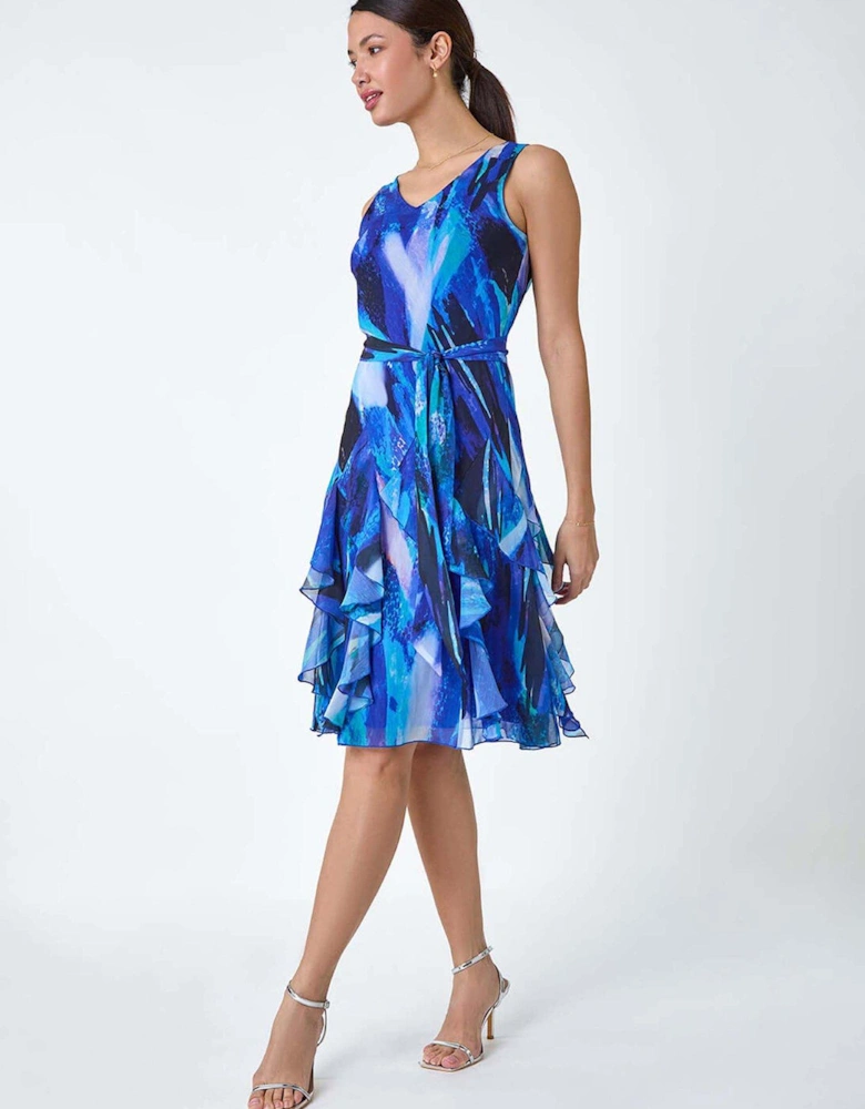 Abstract Print Frill Detail Dress