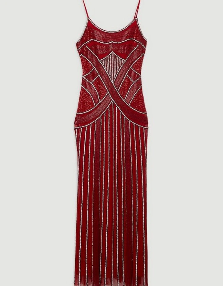 Crystal Beaded Strappy Woven Maxi Dress