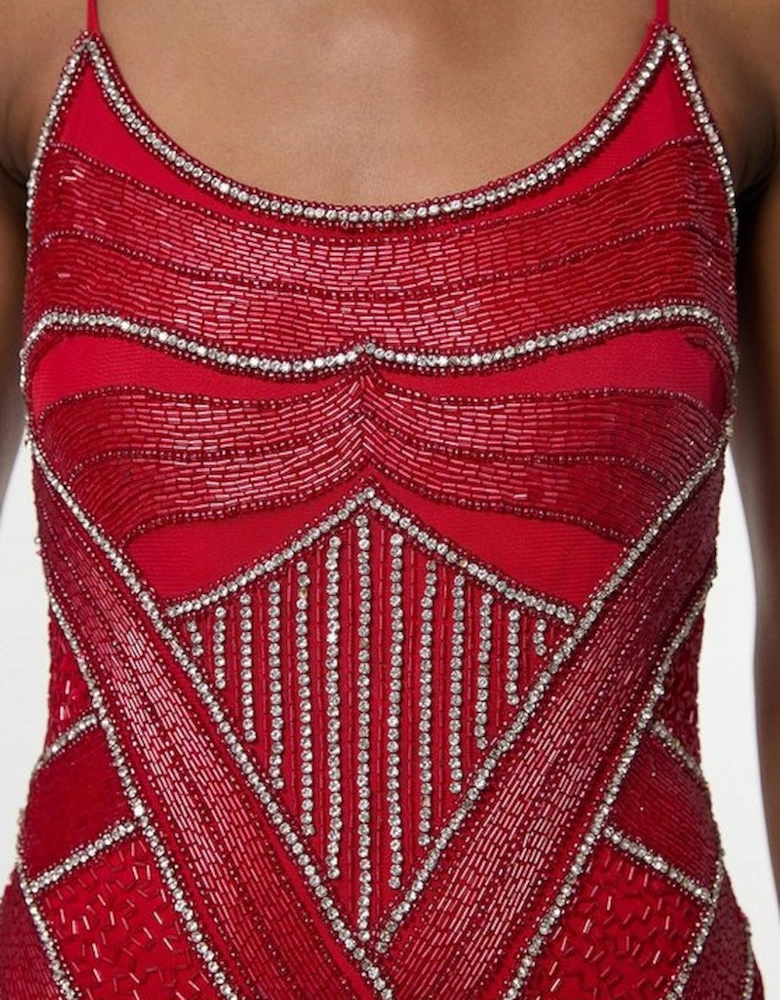 Crystal Beaded Strappy Woven Maxi Dress