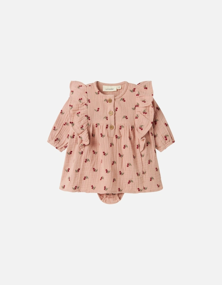 Baby Girls Cherry Embroidered Bodysuit Dress - Misty Rose