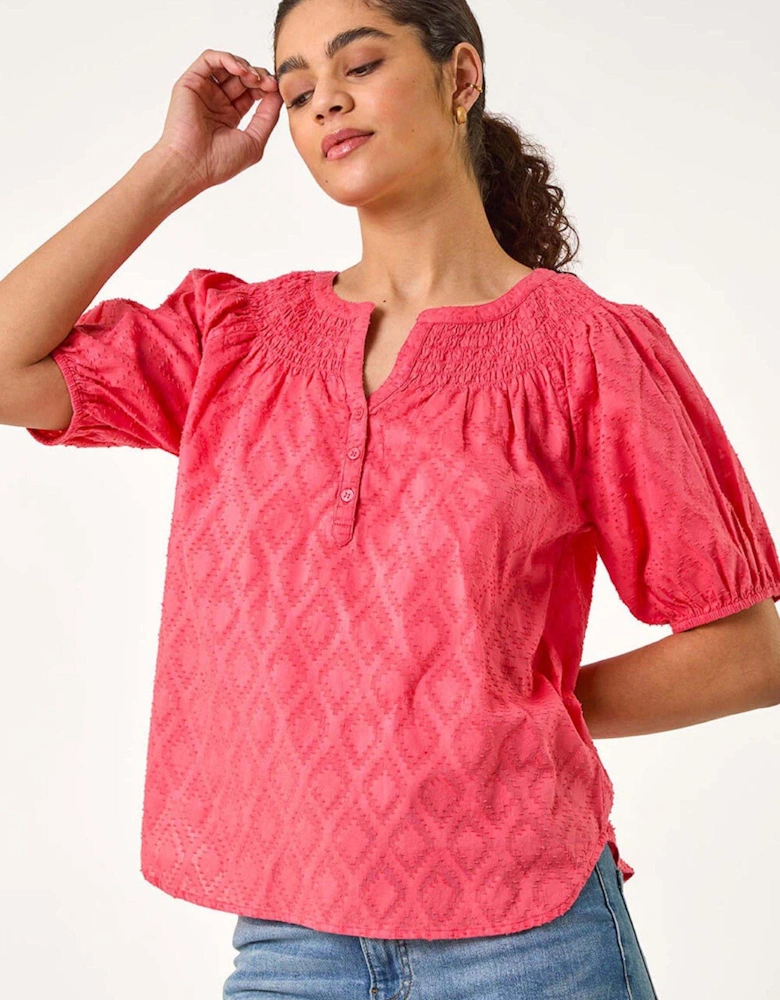 Shirred Neck Textured Top - Red