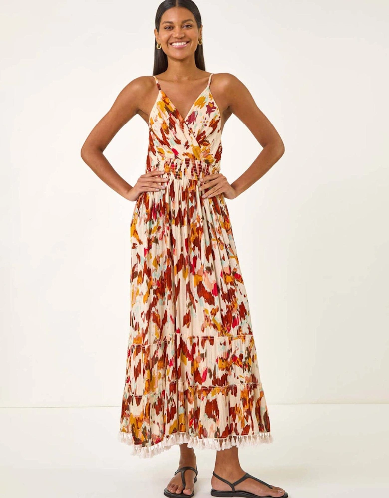 Abstract Tassel Trim Maxi Dress - Orange