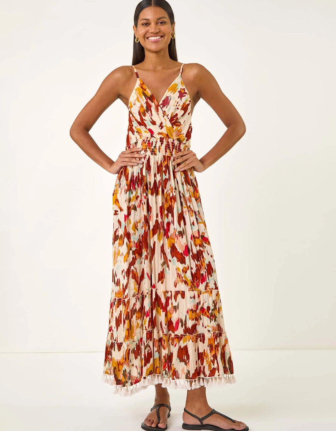 Abstract Tassel Trim Maxi Dress - Orange, 2 of 1