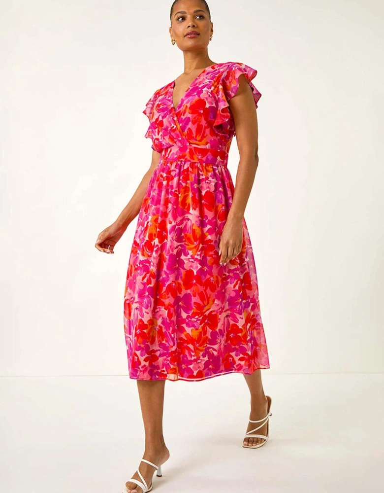 Floral Bias Midi Dress - Orange