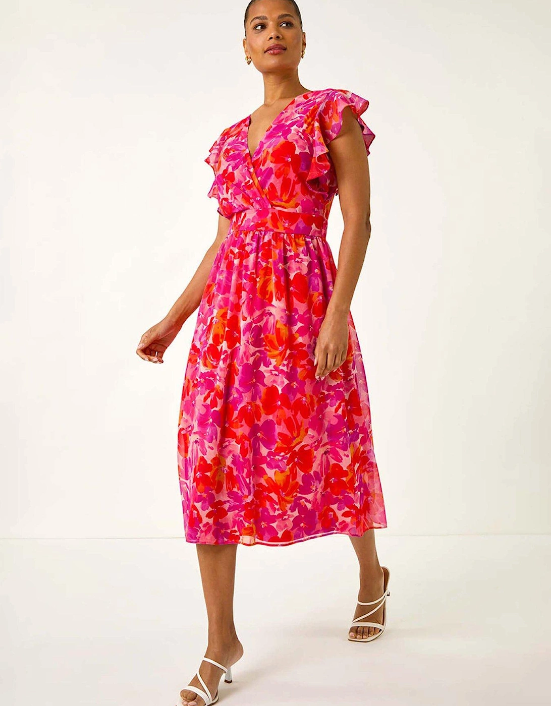Floral Bias Midi Dress - Orange, 2 of 1