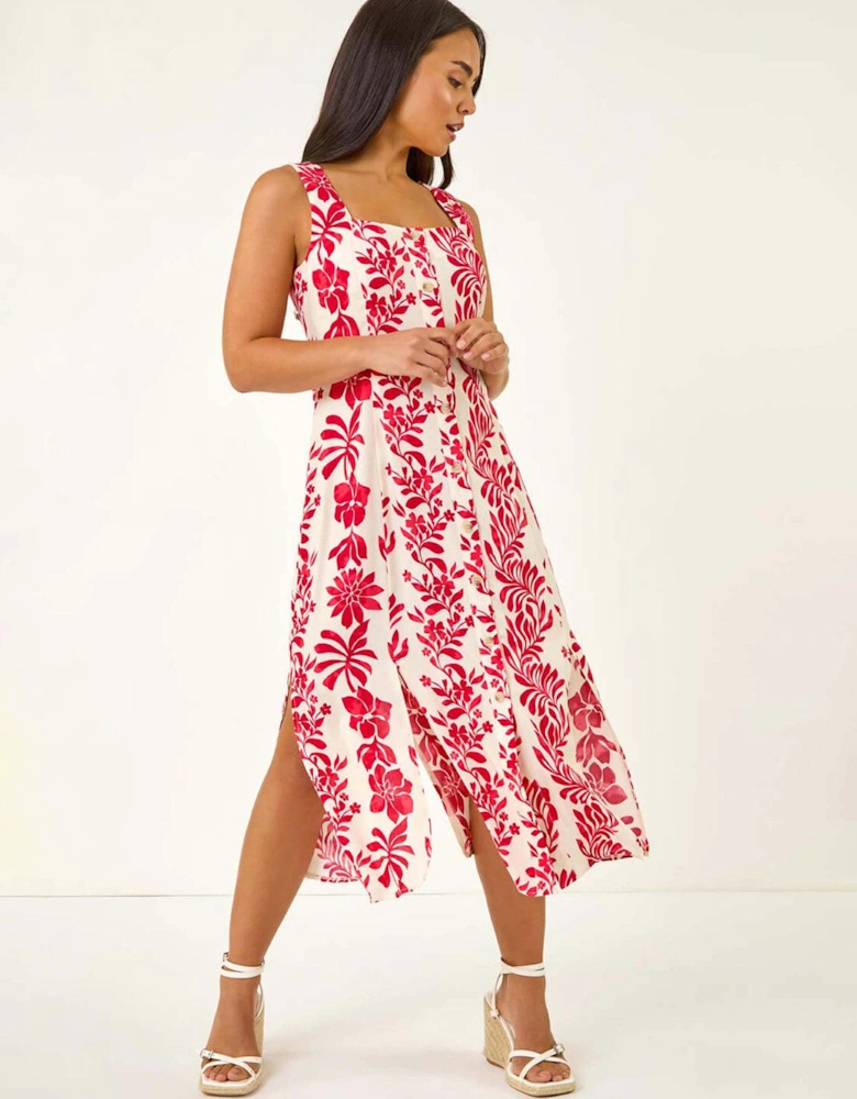 Petite Button Front Midi Dress - Red