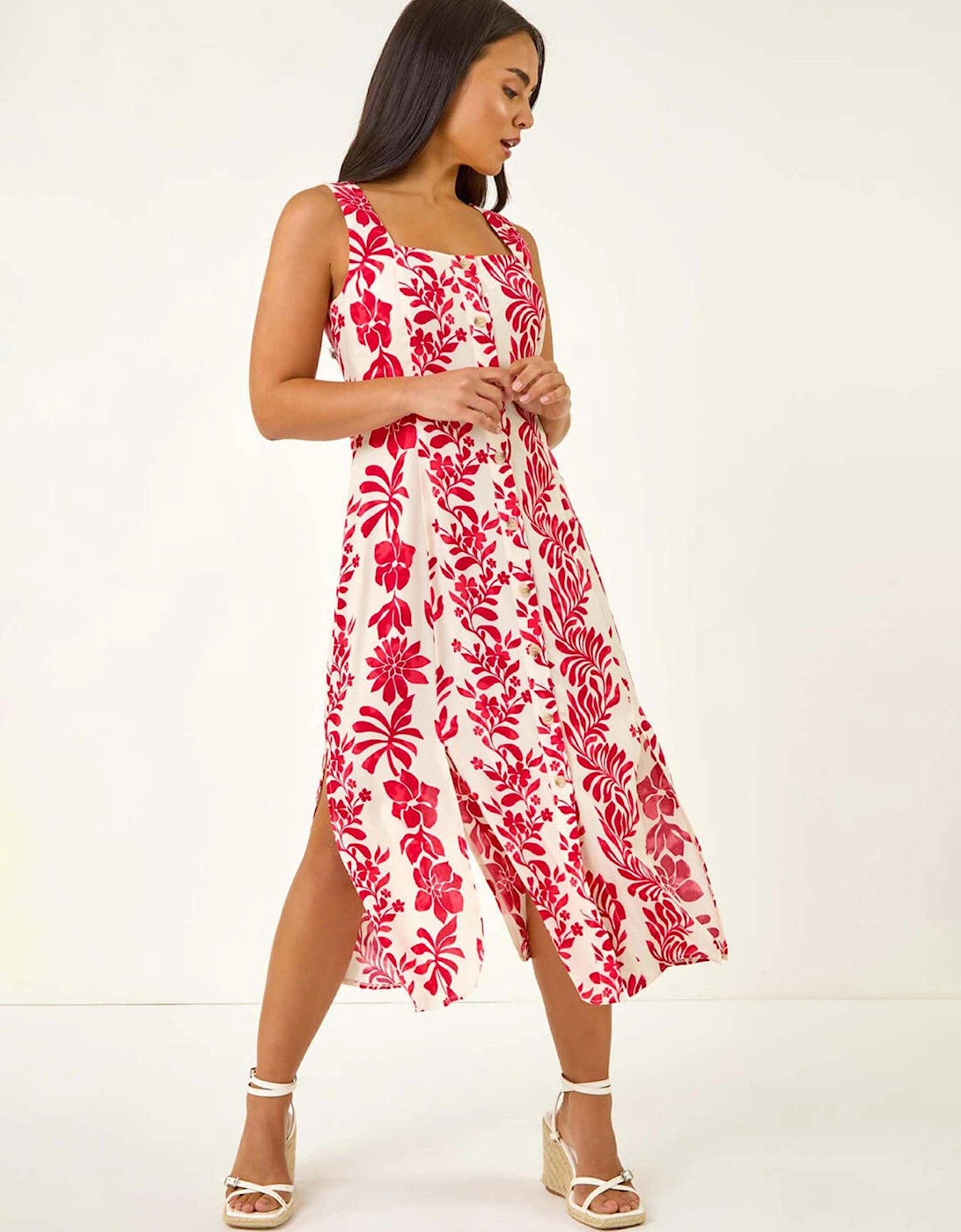 Petite Button Front Midi Dress - Red, 2 of 1