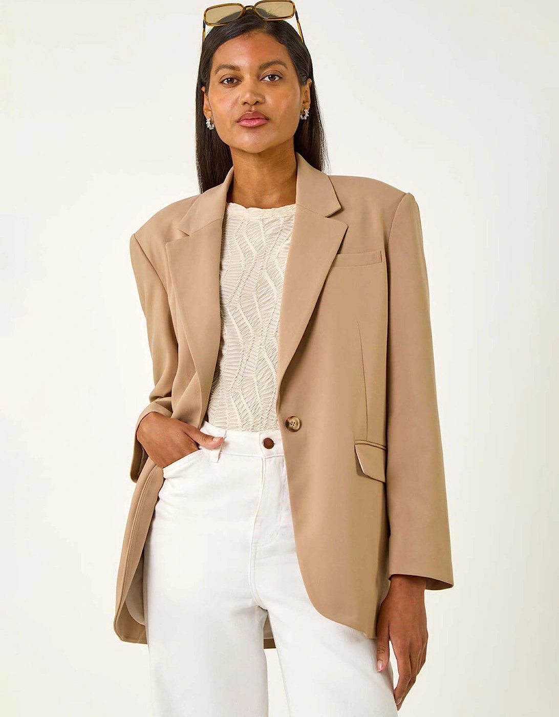 Single Breasted Smart Blazer - Beige, 2 of 1