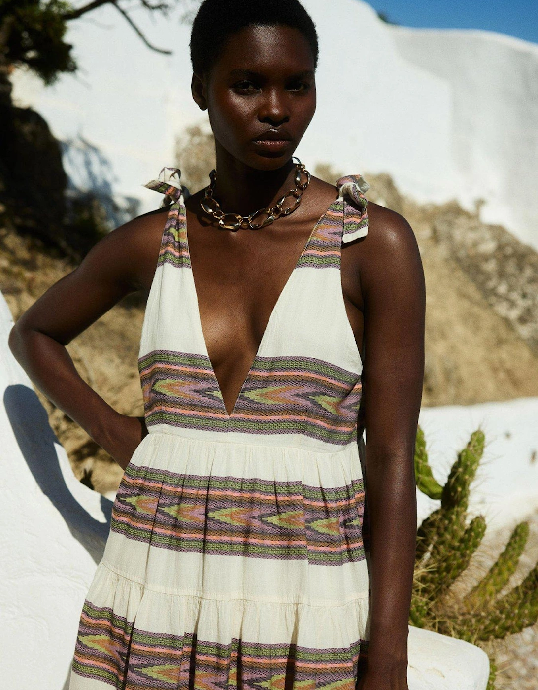 Aroma Deep V Neck Dress - Multi