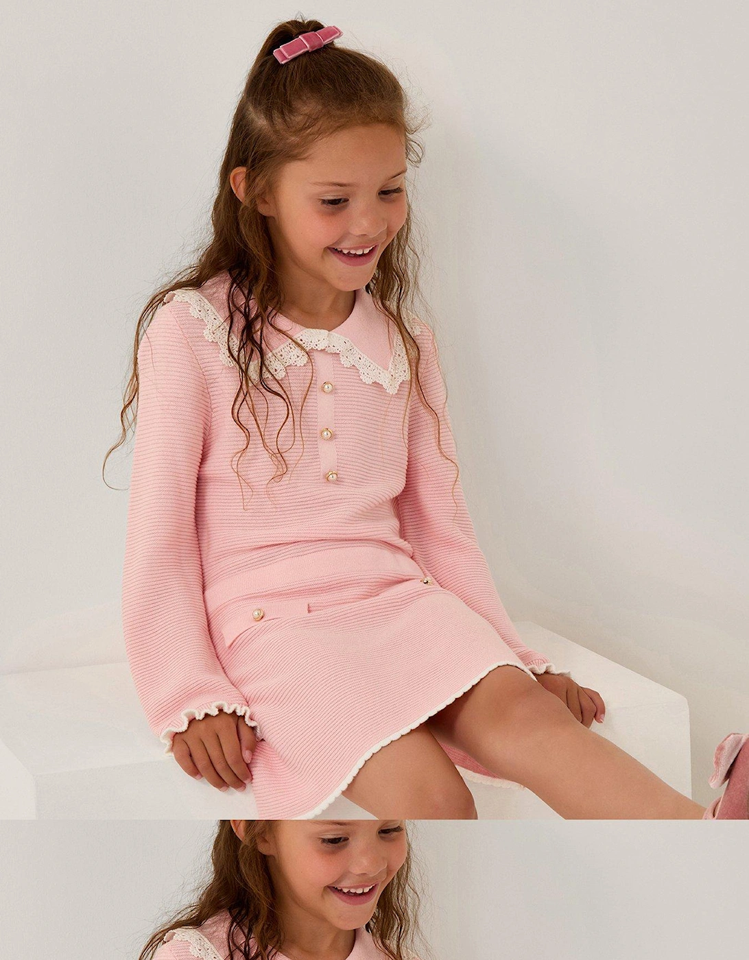 Girls Pearl Collar Knit Dress - Pink, 2 of 1