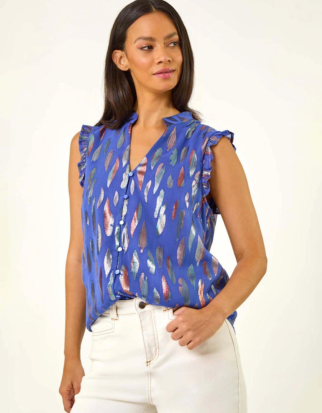 Dusk Foil Print Sleeveless Top - Blue, 2 of 1
