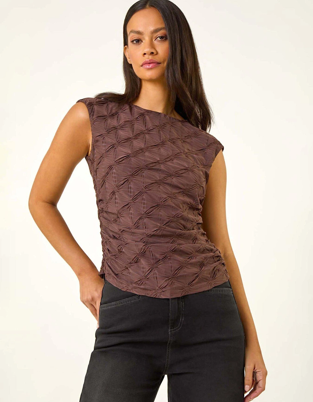 Dusk Textured Stretch Top - Brown, 2 of 1