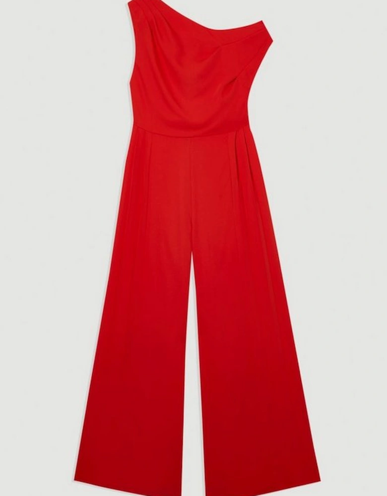 Soft Tailored Off Shoulder Pleat Detail Jumpsuit