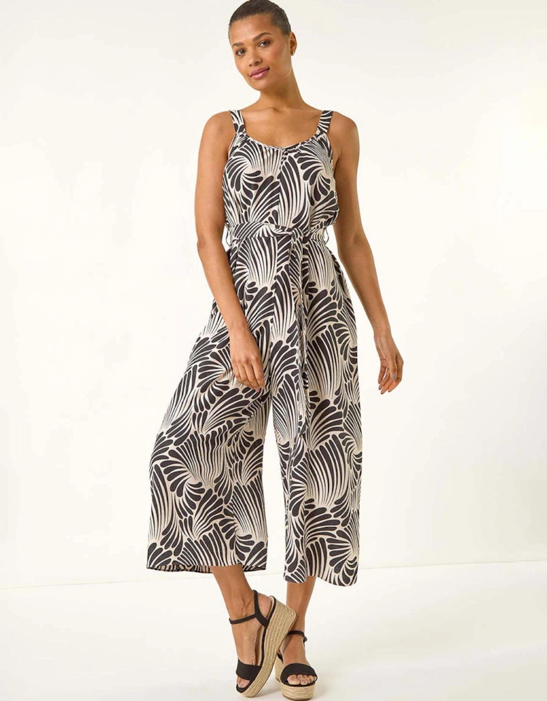 Abstract Strappy Jumpsuit - Black