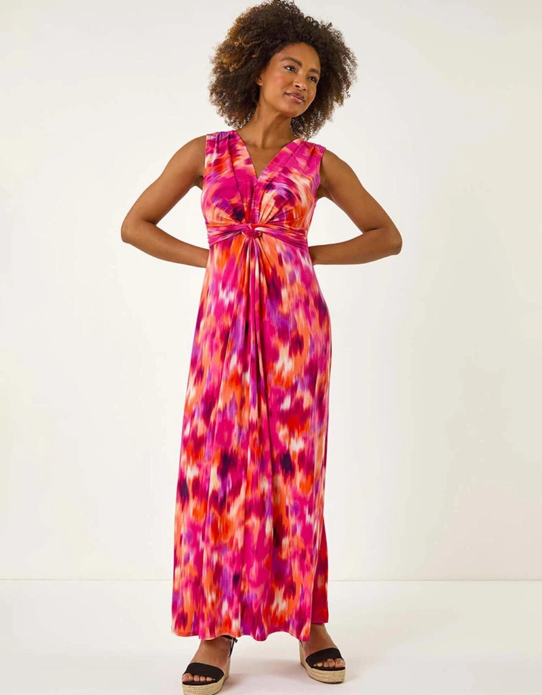 Abstract Twist Front Maxi Dress - Pink