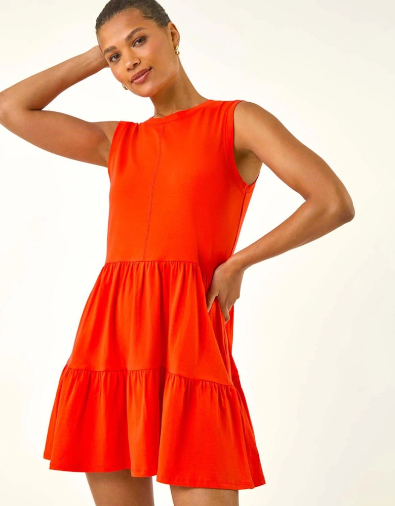 Cotton Tiered Stretch Dress - Orange
