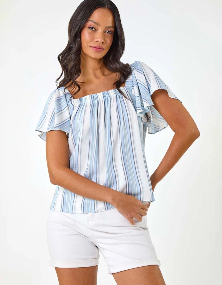Dusk Stripe Ruffle Top - Blue