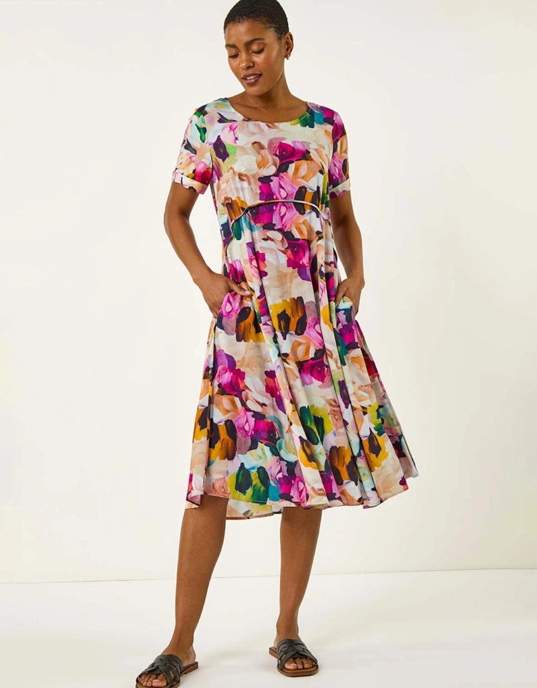 Floral Print Smock Dress - Purple
