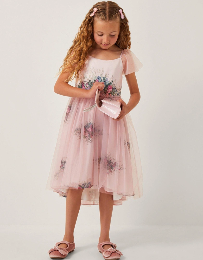 Girls Charlotte Placement Print Dress - Pink