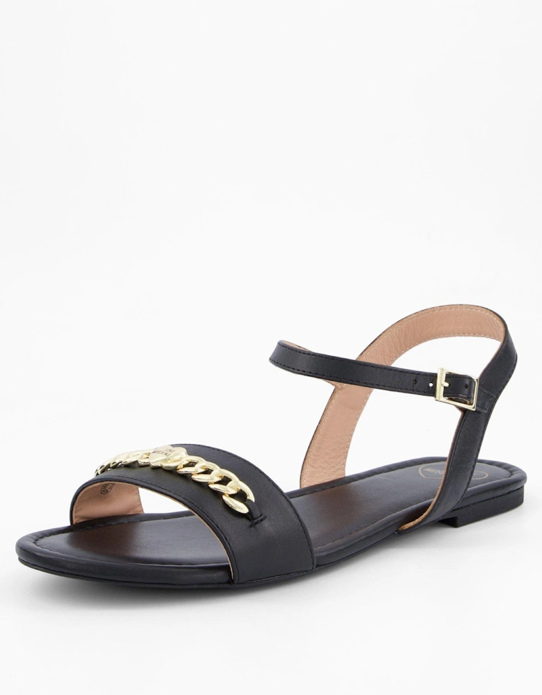 Leather Flat Sandal - Black