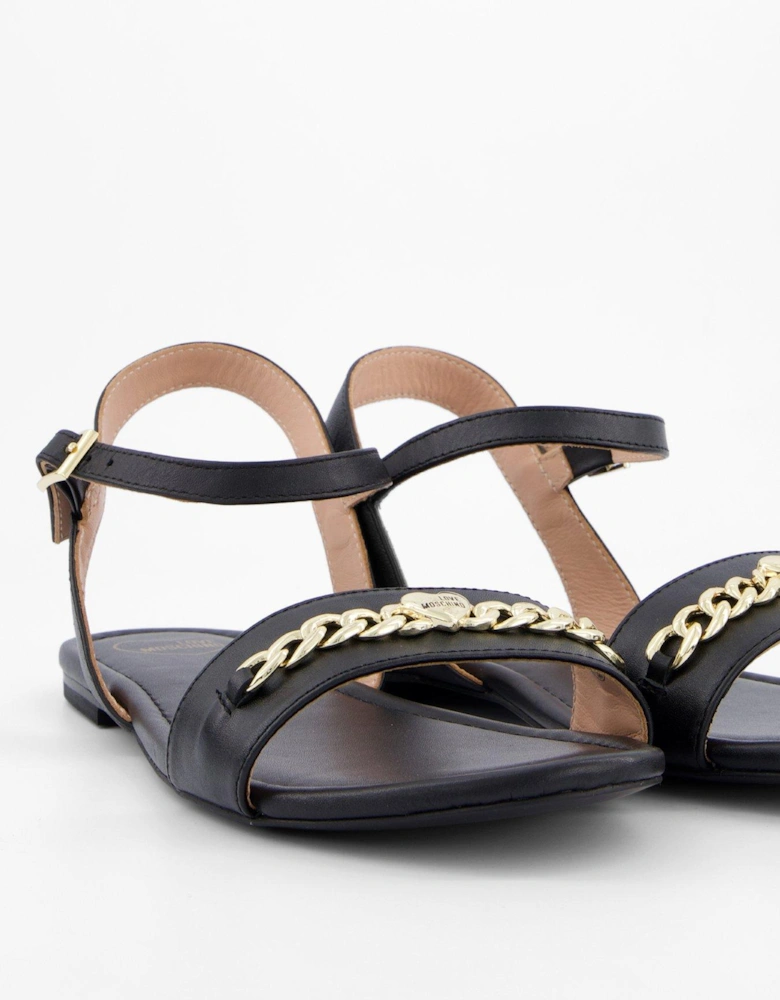 Leather Flat Sandal - Black