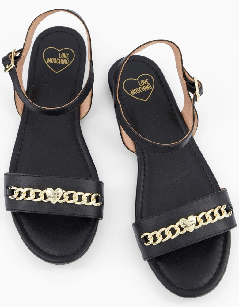 Leather Flat Sandal - Black